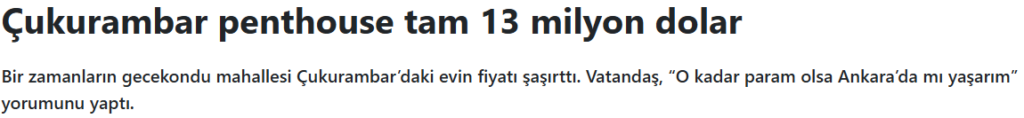 Ankara Çukurambar lüks konut fiyatları