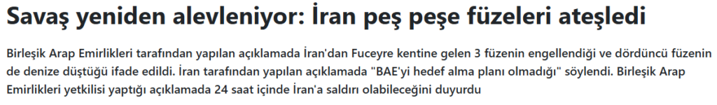 Birleşik Arap Emirlikleri füze saldırısı
