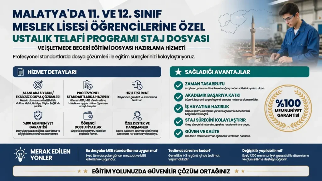 Malatyada Ustalık Telafi Programı Staj Dosyası Hazırlama Hizmeti