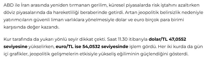 Döviz Kurları Orta Doğu Gerilimiyle Yeniden Yükselişe mi Geçti?