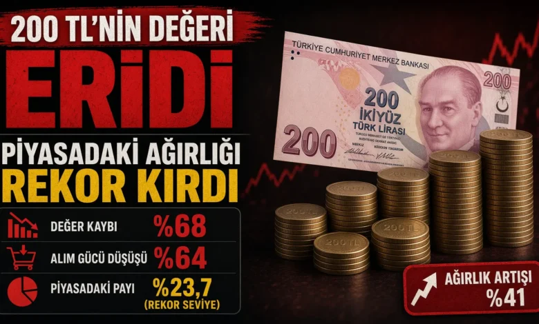 200 TL banknot değeri erirken piyasadaki ağırlığı rekor kırdı