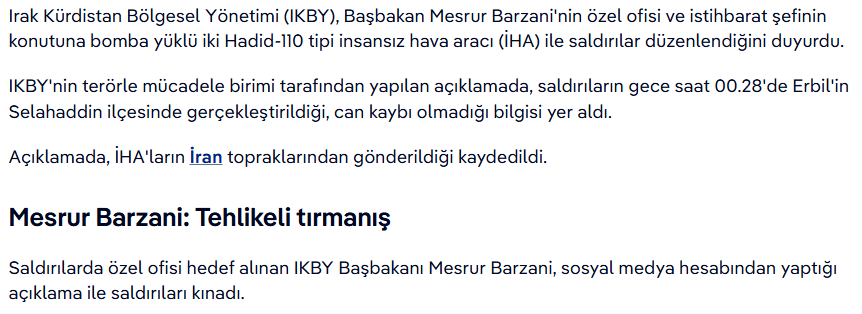 İran topraklarından IKBY'ye İHA saldırıları