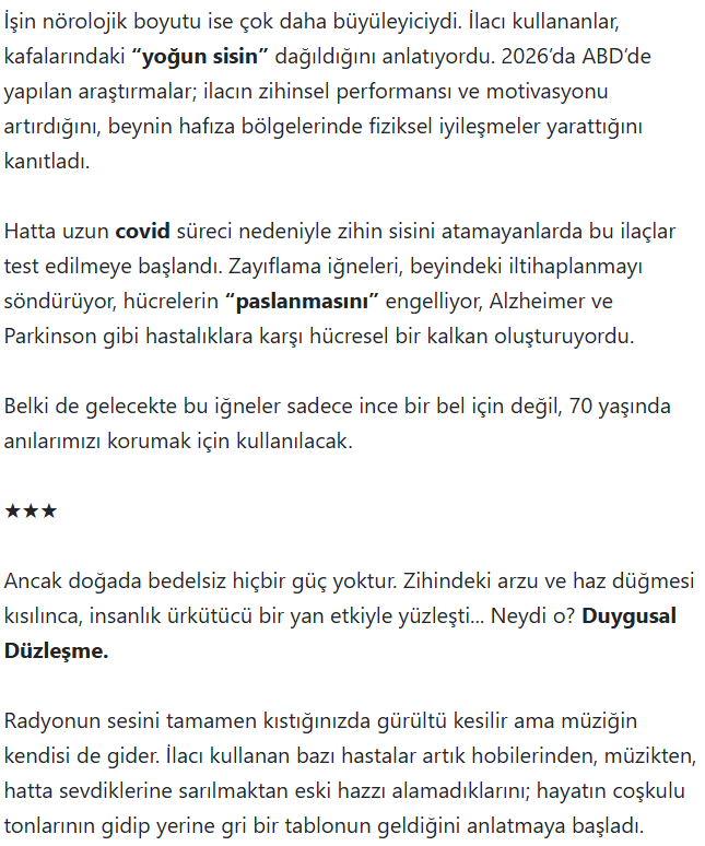 Zayıflama iğneleri mideyi değil beyni etkiliyor