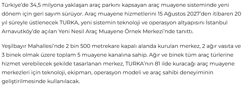 TURKA modern araç muayene istasyonu