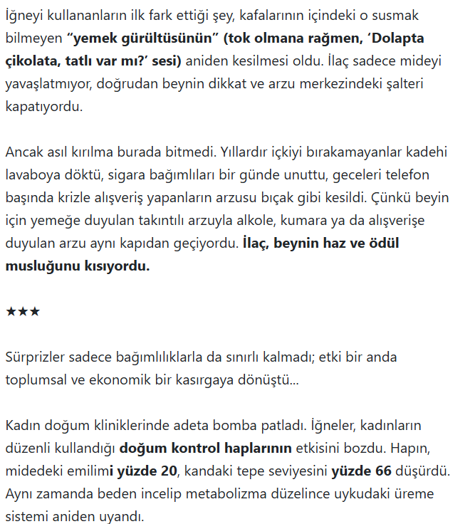 Zayıflama iğneleri mideyi değil beyni etkiliyor